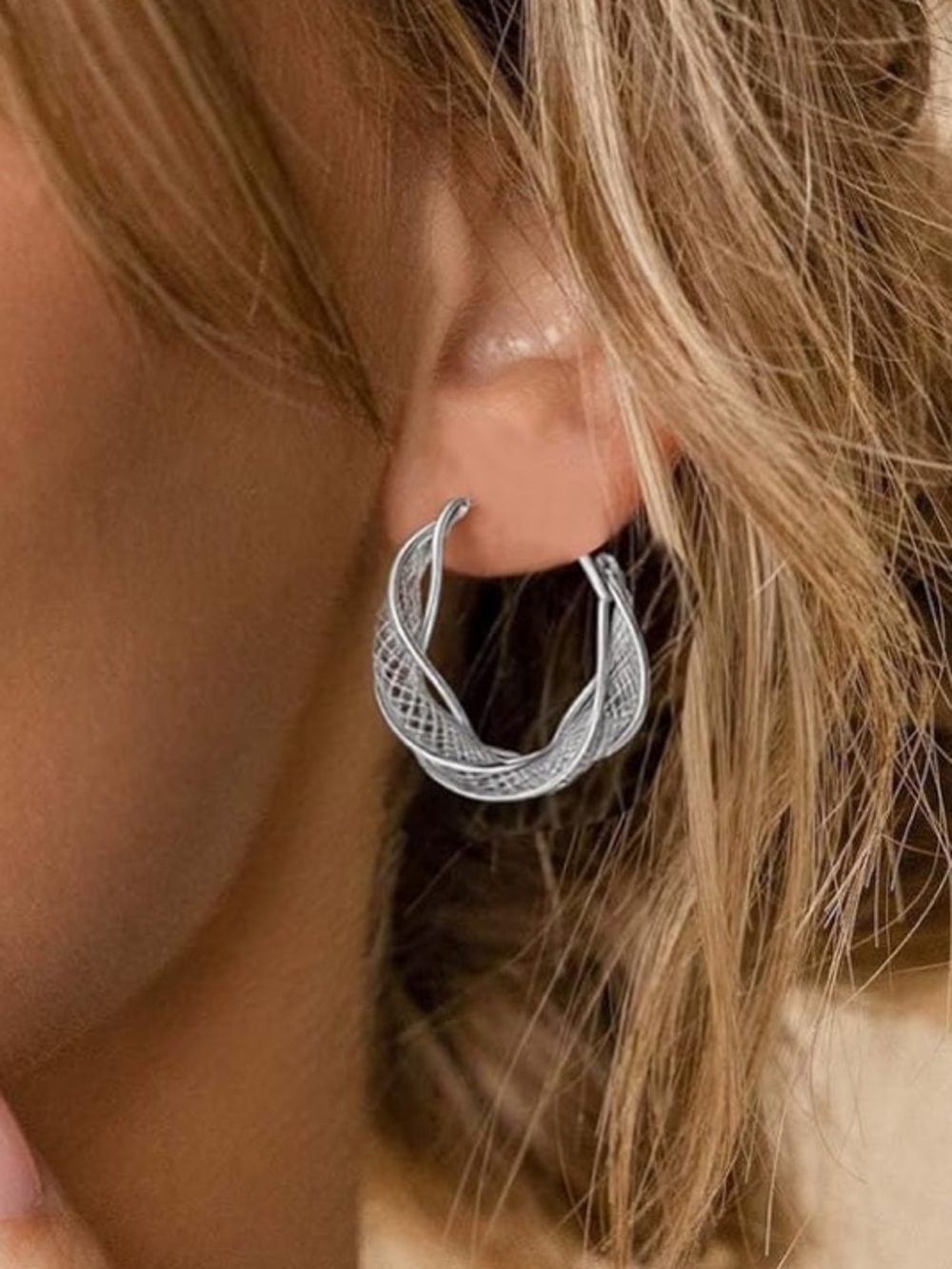 Anthropologie Silver Braided Hoop Earrings